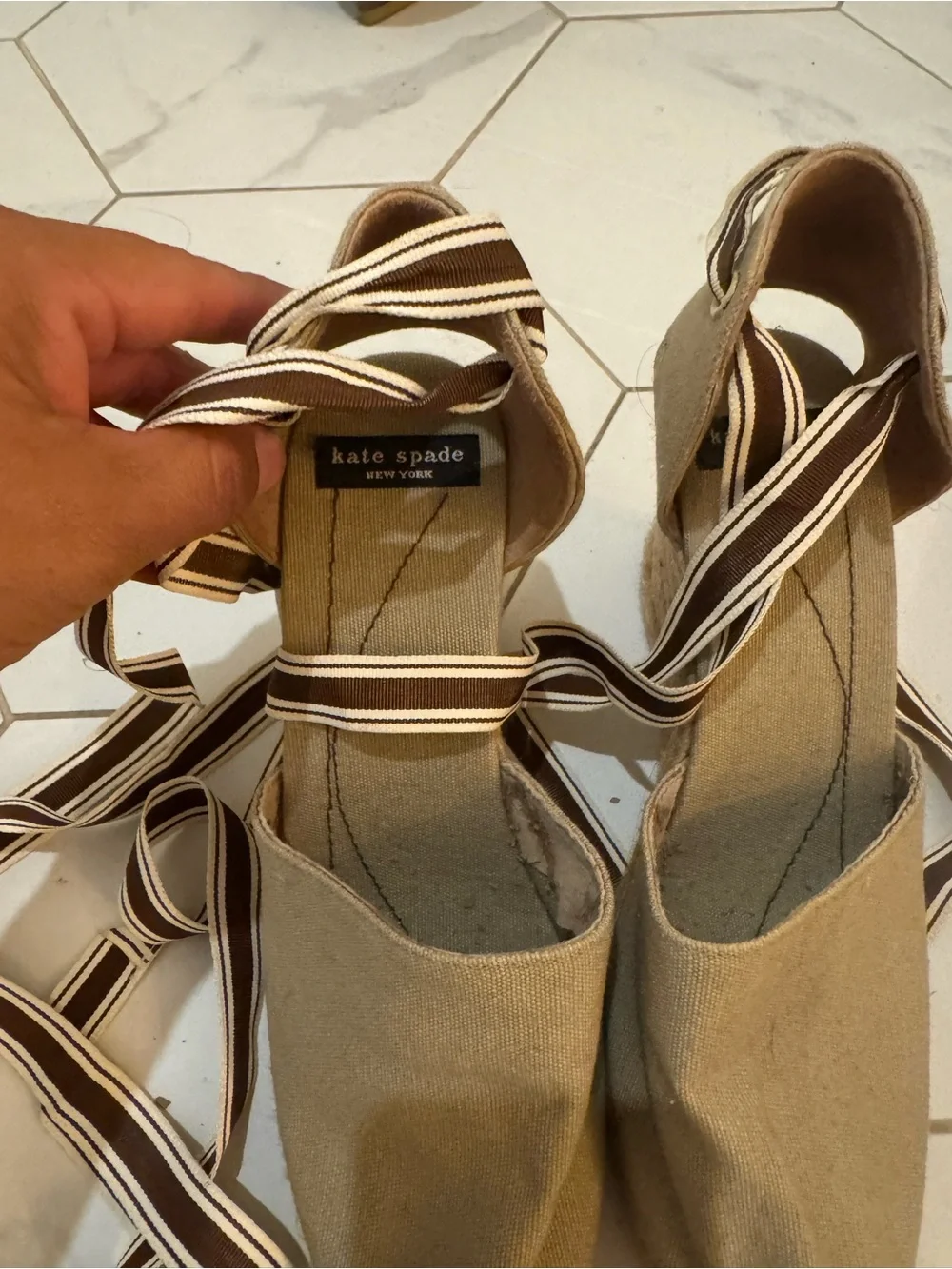 kate spade Tan Brown Ankle-Tie Wedge Espadrilles